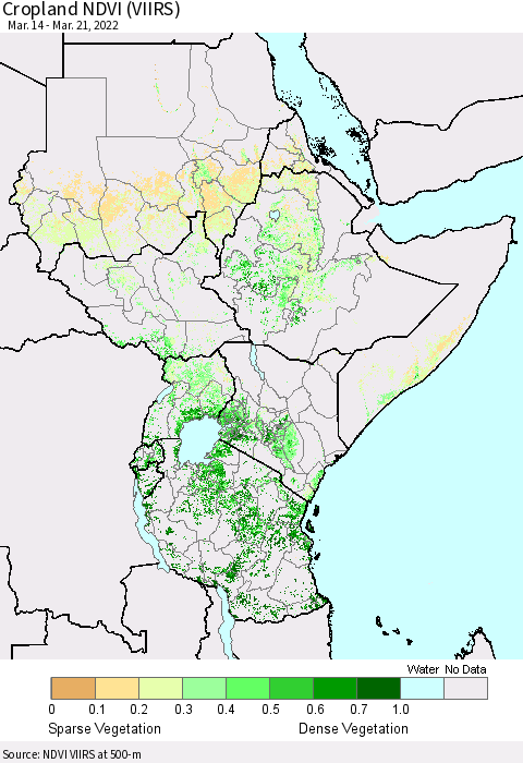 Eastern Africa Cropland NDVI (VIIRS) Thematic Map For 3/14/2022 - 3/21/2022