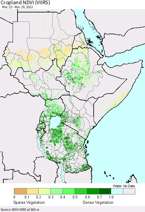 Eastern Africa Cropland NDVI (VIIRS) Thematic Map For 3/22/2022 - 3/29/2022