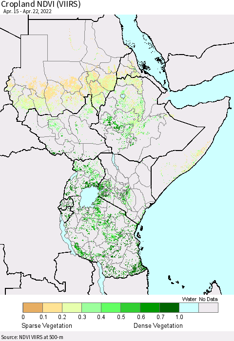 Eastern Africa Cropland NDVI (VIIRS) Thematic Map For 4/15/2022 - 4/22/2022