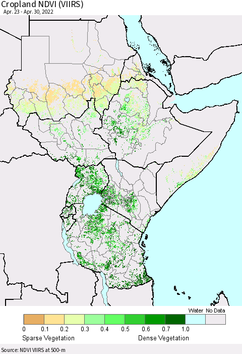 Eastern Africa Cropland NDVI (VIIRS) Thematic Map For 4/23/2022 - 4/30/2022