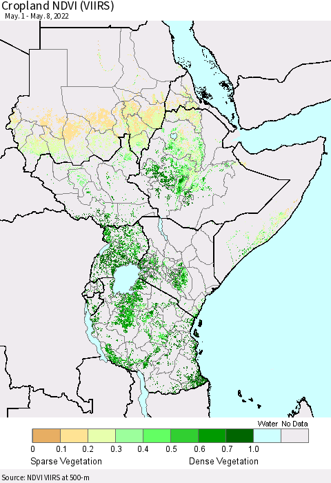 Eastern Africa Cropland NDVI (VIIRS) Thematic Map For 5/1/2022 - 5/8/2022