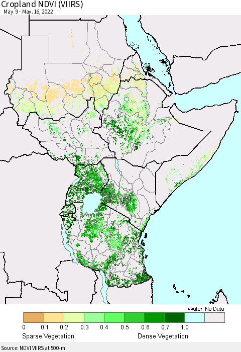 Eastern Africa Cropland NDVI (VIIRS) Thematic Map For 5/9/2022 - 5/16/2022