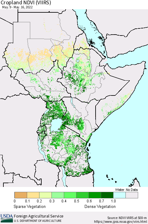 Eastern Africa Cropland NDVI (VIIRS) Thematic Map For 5/11/2022 - 5/20/2022
