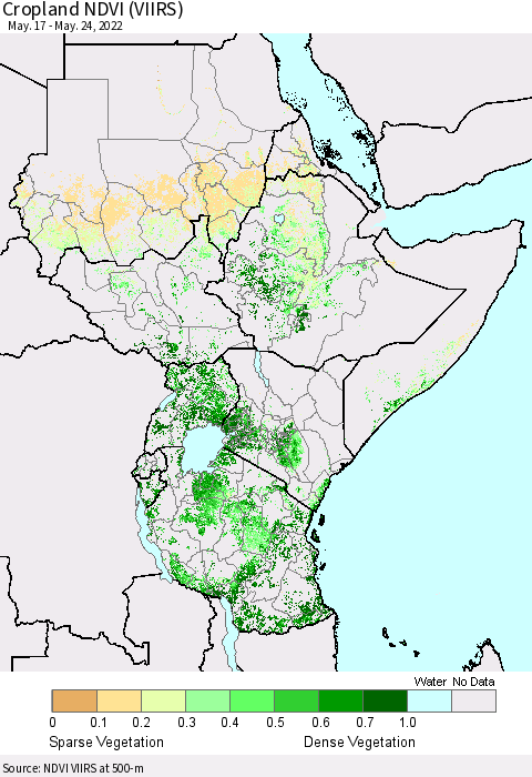 Eastern Africa Cropland NDVI (VIIRS) Thematic Map For 5/17/2022 - 5/24/2022