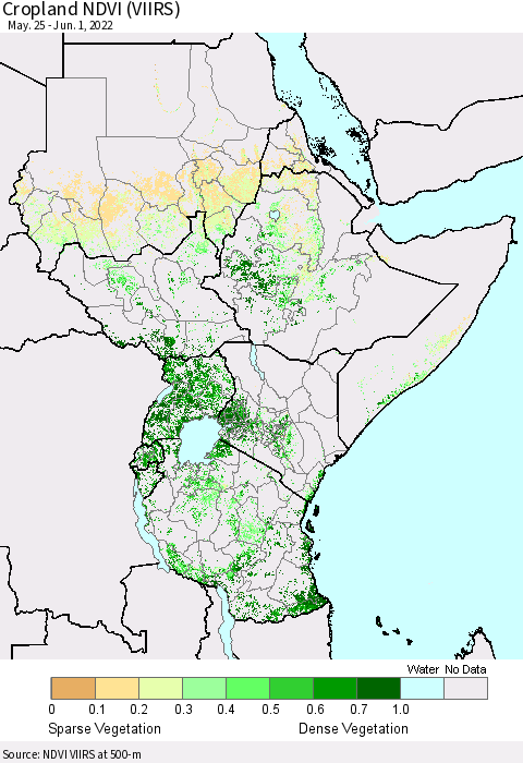 Eastern Africa Cropland NDVI (VIIRS) Thematic Map For 5/25/2022 - 6/1/2022