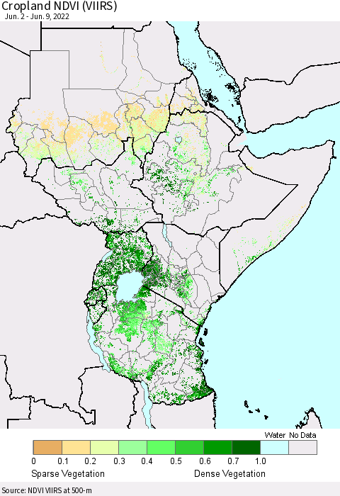 Eastern Africa Cropland NDVI (VIIRS) Thematic Map For 6/2/2022 - 6/9/2022