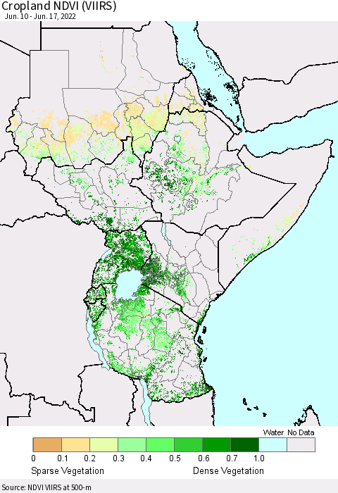 Eastern Africa Cropland NDVI (VIIRS) Thematic Map For 6/10/2022 - 6/17/2022