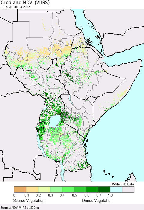 Eastern Africa Cropland NDVI (VIIRS) Thematic Map For 6/26/2022 - 7/3/2022