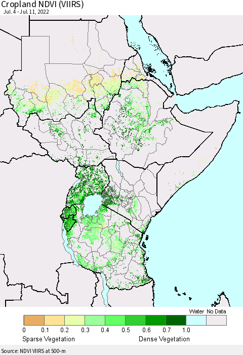 Eastern Africa Cropland NDVI (VIIRS) Thematic Map For 7/4/2022 - 7/11/2022