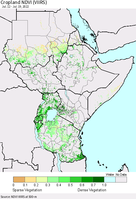 Eastern Africa Cropland NDVI (VIIRS) Thematic Map For 7/12/2022 - 7/19/2022
