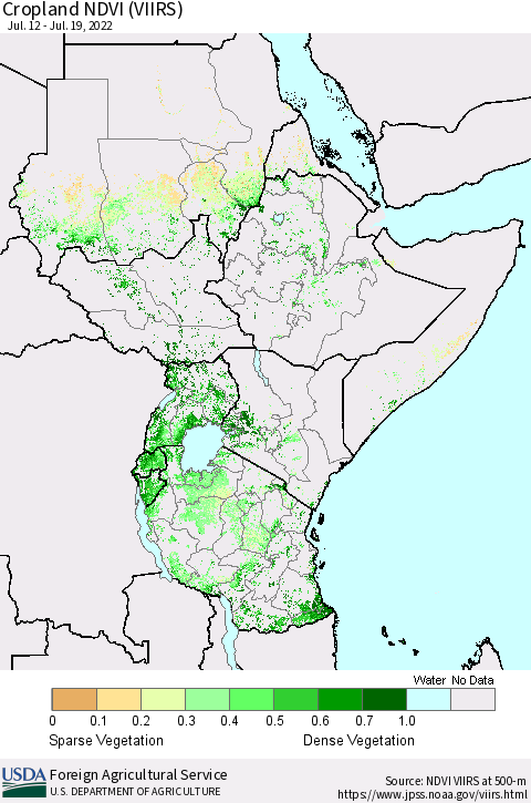 Eastern Africa Cropland NDVI (VIIRS) Thematic Map For 7/11/2022 - 7/20/2022