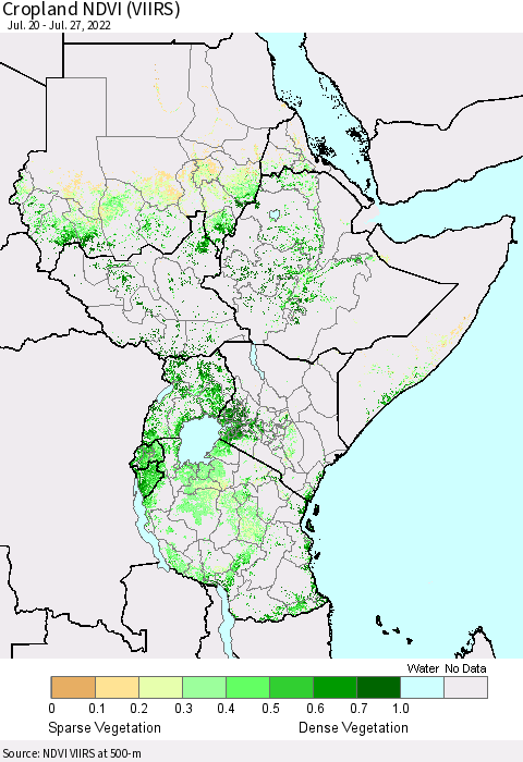 Eastern Africa Cropland NDVI (VIIRS) Thematic Map For 7/20/2022 - 7/27/2022