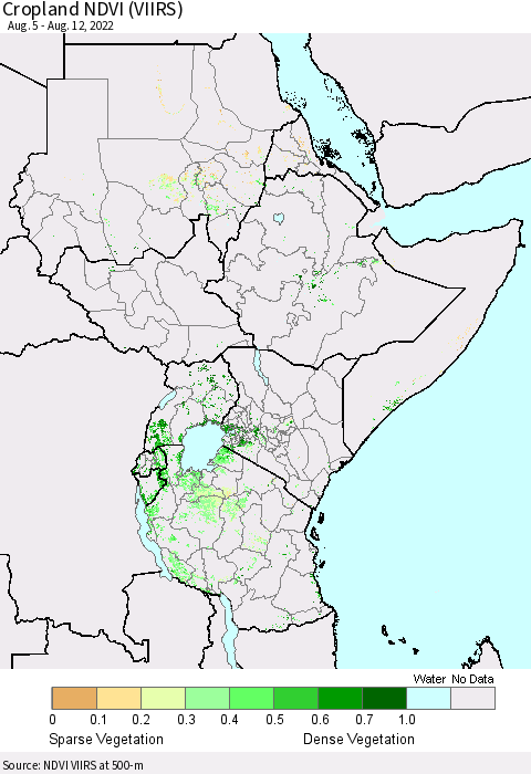 Eastern Africa Cropland NDVI (VIIRS) Thematic Map For 8/5/2022 - 8/12/2022