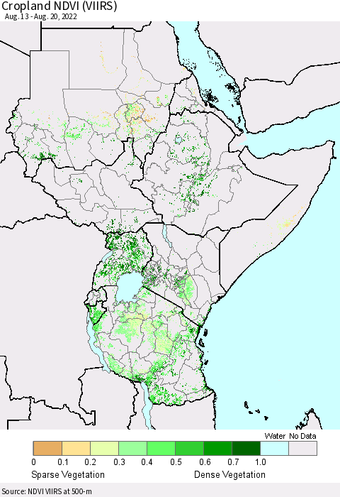 Eastern Africa Cropland NDVI (VIIRS) Thematic Map For 8/11/2022 - 8/20/2022