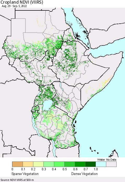 Eastern Africa Cropland NDVI (VIIRS) Thematic Map For 8/29/2022 - 9/5/2022