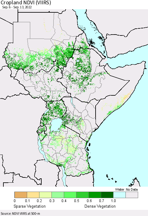 Eastern Africa Cropland NDVI (VIIRS) Thematic Map For 9/6/2022 - 9/13/2022