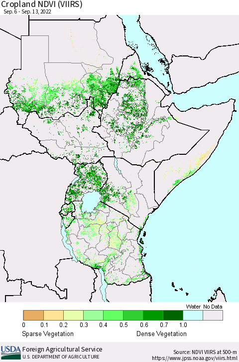 Eastern Africa Cropland NDVI (VIIRS) Thematic Map For 9/11/2022 - 9/20/2022