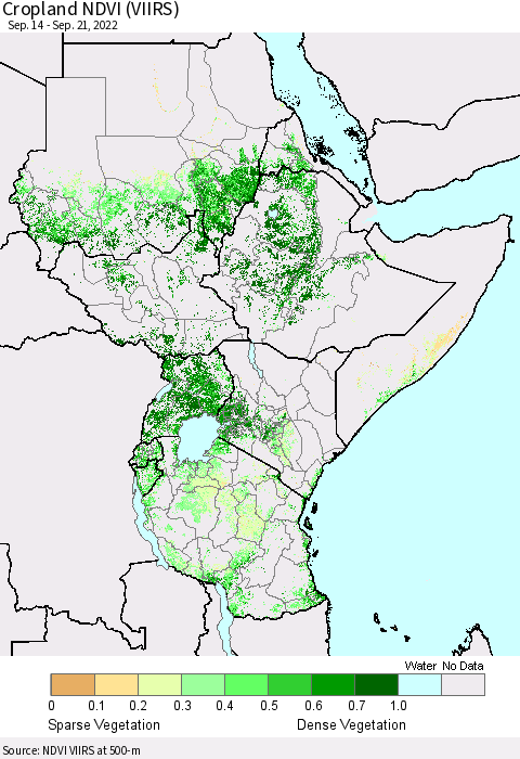 Eastern Africa Cropland NDVI (VIIRS) Thematic Map For 9/14/2022 - 9/21/2022