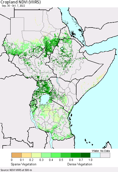 Eastern Africa Cropland NDVI (VIIRS) Thematic Map For 9/30/2022 - 10/7/2022