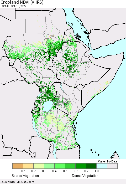 Eastern Africa Cropland NDVI (VIIRS) Thematic Map For 10/8/2022 - 10/15/2022