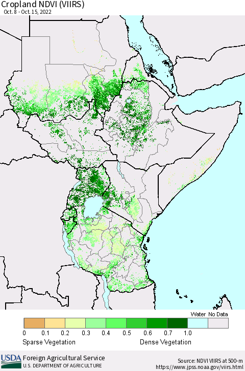 Eastern Africa Cropland NDVI (VIIRS) Thematic Map For 10/11/2022 - 10/20/2022