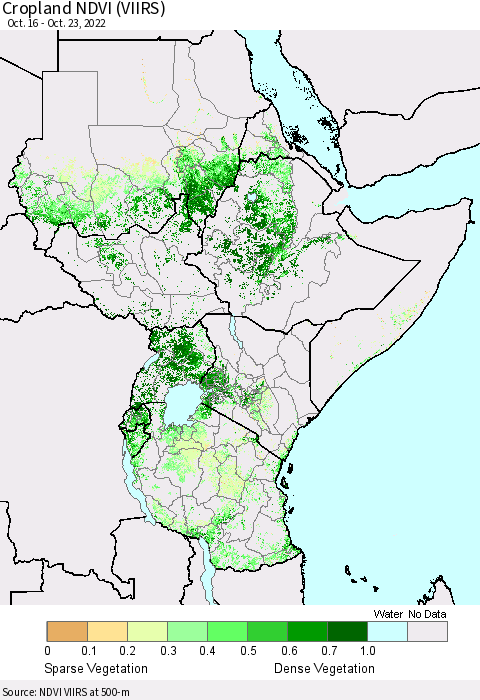 Eastern Africa Cropland NDVI (VIIRS) Thematic Map For 10/16/2022 - 10/23/2022