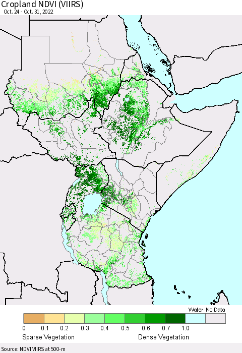 Eastern Africa Cropland NDVI (VIIRS) Thematic Map For 10/24/2022 - 10/31/2022