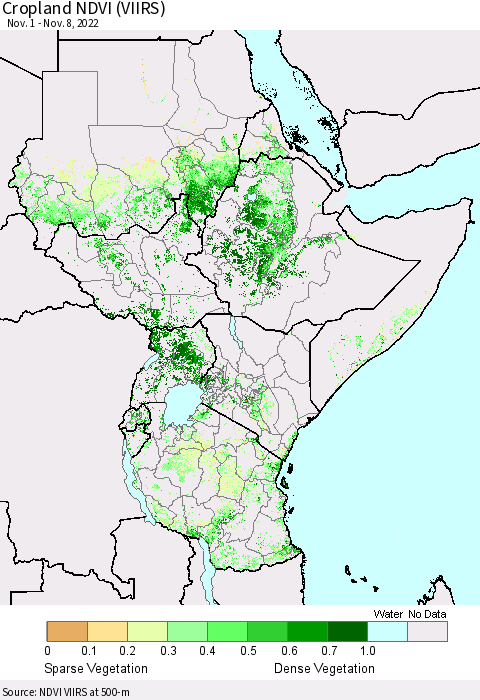 Eastern Africa Cropland NDVI (VIIRS) Thematic Map For 11/1/2022 - 11/8/2022