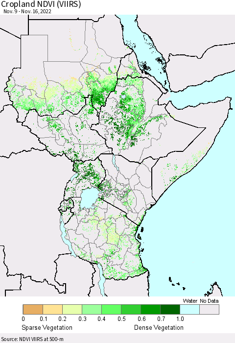 Eastern Africa Cropland NDVI (VIIRS) Thematic Map For 11/9/2022 - 11/16/2022