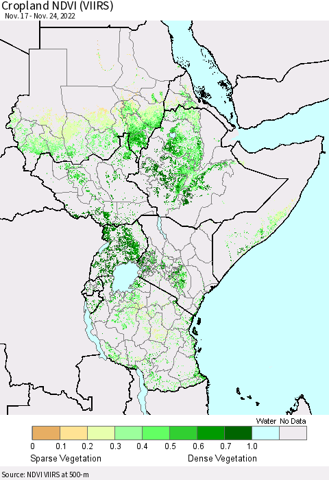 Eastern Africa Cropland NDVI (VIIRS) Thematic Map For 11/17/2022 - 11/24/2022