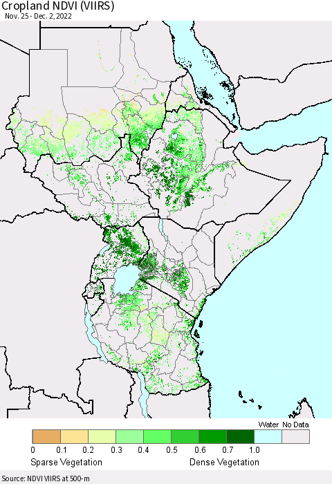 Eastern Africa Cropland NDVI (VIIRS) Thematic Map For 11/25/2022 - 12/2/2022