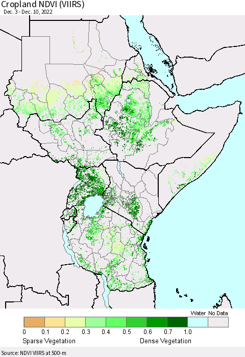 Eastern Africa Cropland NDVI (VIIRS) Thematic Map For 12/3/2022 - 12/10/2022