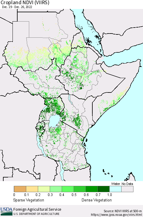 Eastern Africa Cropland NDVI (VIIRS) Thematic Map For 12/21/2022 - 12/31/2022