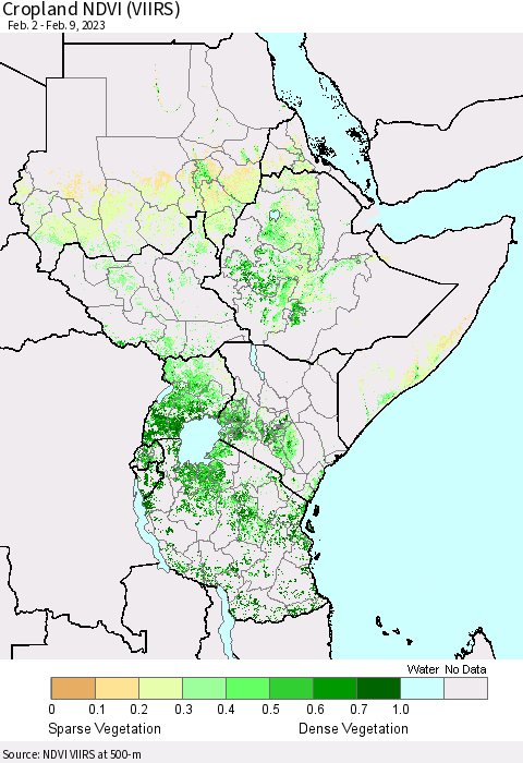 Eastern Africa Cropland NDVI (VIIRS) Thematic Map For 2/2/2023 - 2/9/2023