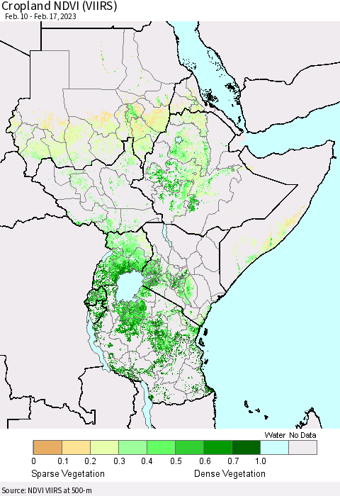 Eastern Africa Cropland NDVI (VIIRS) Thematic Map For 2/10/2023 - 2/17/2023