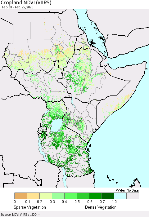 Eastern Africa Cropland NDVI (VIIRS) Thematic Map For 2/18/2023 - 2/25/2023