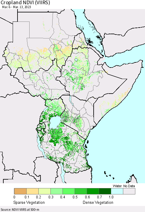 Eastern Africa Cropland NDVI (VIIRS) Thematic Map For 3/6/2023 - 3/13/2023