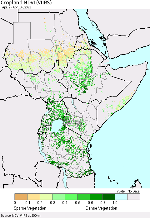 Eastern Africa Cropland NDVI (VIIRS) Thematic Map For 4/7/2023 - 4/14/2023