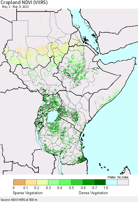 Eastern Africa Cropland NDVI (VIIRS) Thematic Map For 5/1/2023 - 5/8/2023