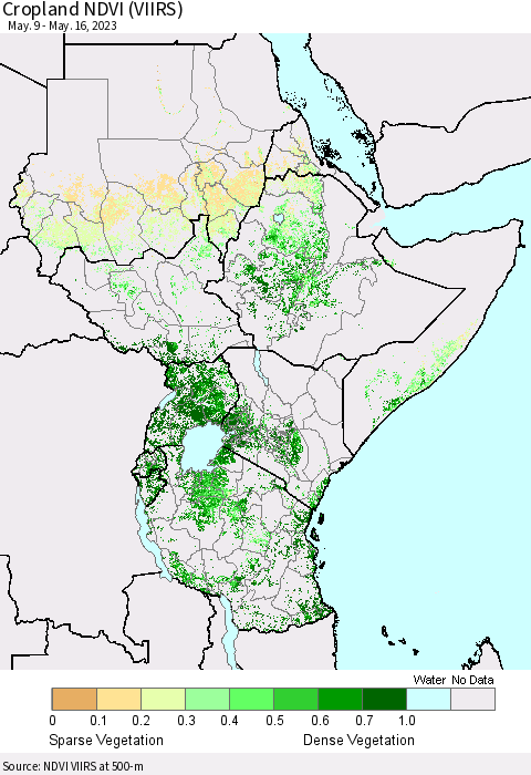 Eastern Africa Cropland NDVI (VIIRS) Thematic Map For 5/9/2023 - 5/16/2023