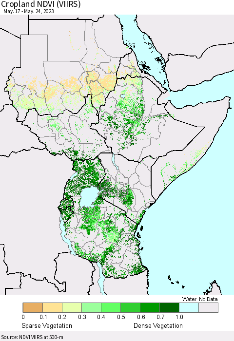 Eastern Africa Cropland NDVI (VIIRS) Thematic Map For 5/17/2023 - 5/24/2023