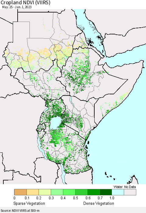 Eastern Africa Cropland NDVI (VIIRS) Thematic Map For 5/25/2023 - 6/1/2023