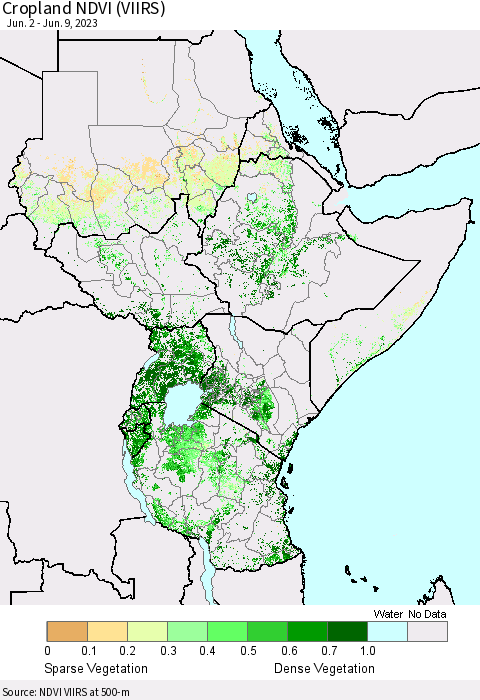 Eastern Africa Cropland NDVI (VIIRS) Thematic Map For 6/2/2023 - 6/9/2023