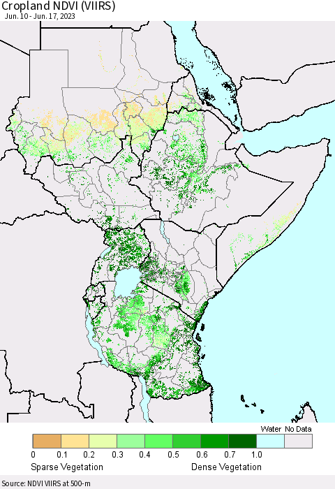 Eastern Africa Cropland NDVI (VIIRS) Thematic Map For 6/10/2023 - 6/17/2023
