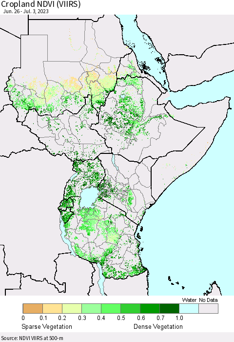 Eastern Africa Cropland NDVI (VIIRS) Thematic Map For 6/26/2023 - 7/3/2023