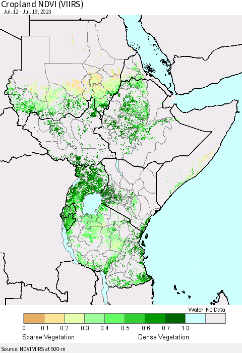 Eastern Africa Cropland NDVI (VIIRS) Thematic Map For 7/12/2023 - 7/19/2023