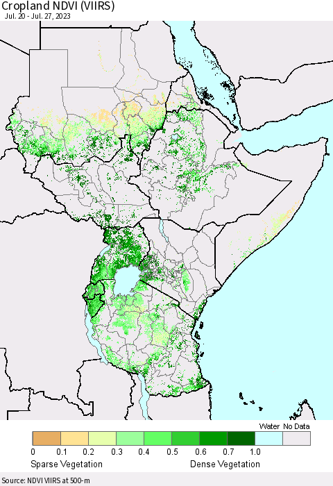 Eastern Africa Cropland NDVI (VIIRS) Thematic Map For 7/20/2023 - 7/27/2023