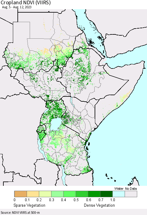 Eastern Africa Cropland NDVI (VIIRS) Thematic Map For 8/5/2023 - 8/12/2023