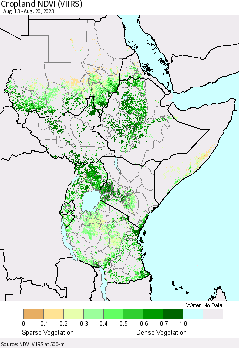Eastern Africa Cropland NDVI (VIIRS) Thematic Map For 8/13/2023 - 8/20/2023