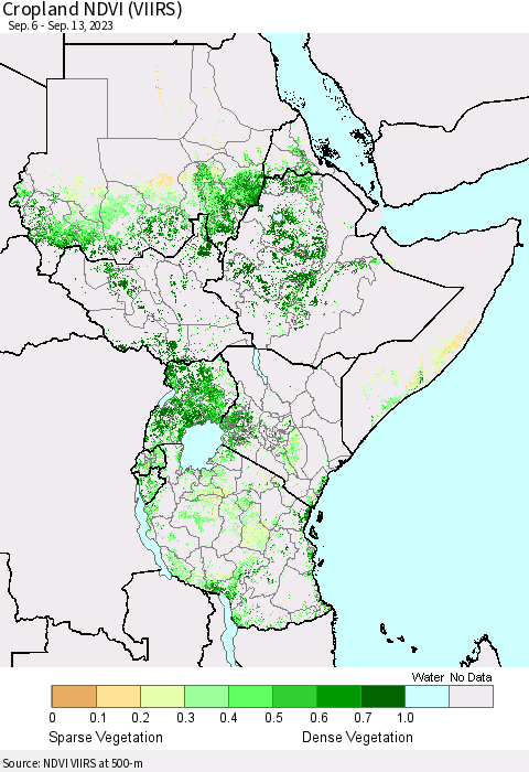 Eastern Africa Cropland NDVI (VIIRS) Thematic Map For 9/6/2023 - 9/13/2023